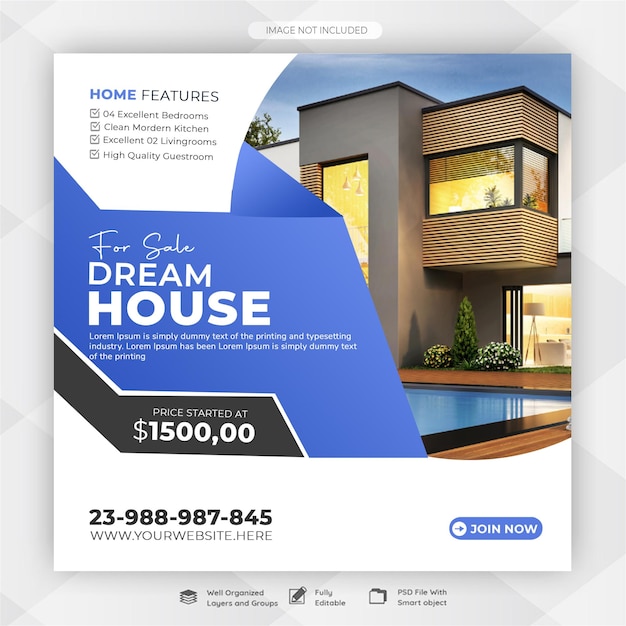 Banner de mídia social de uma casa imobiliária ou modelo de postagem no Instagram
