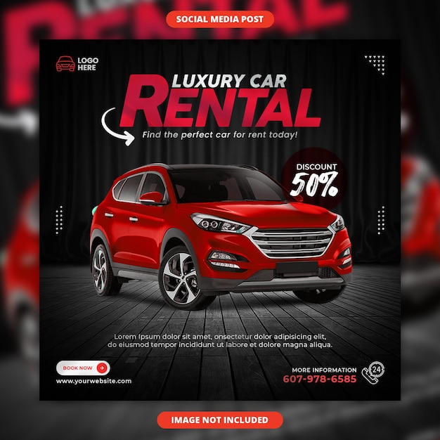 Banner de mídia social de venda de aluguel de carros de luxo e modelo de postagem no instagram