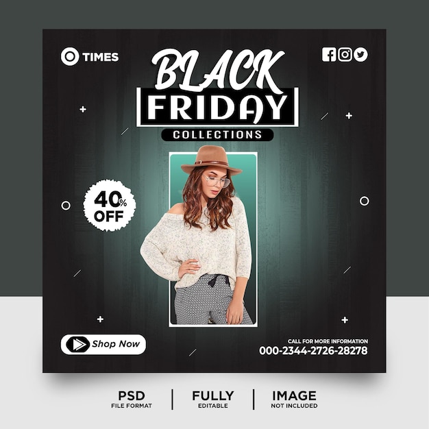 PSD banner de mídia social de venda de moda de sexta-feira negra em cor ciano escuro