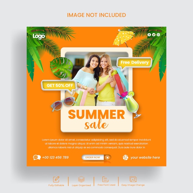 PSD banner de mídia social de venda de verão ou design de modelo de postagem do instagram