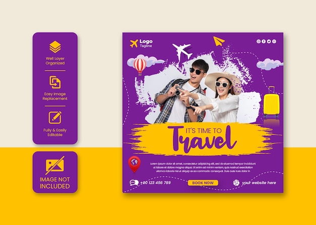 Banner de mídia social de viagem e turismo ou modelo de postagem do instagram