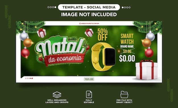 PSD banner de mídia social desconto de natal no instagram para vendas de relógios inteligentes