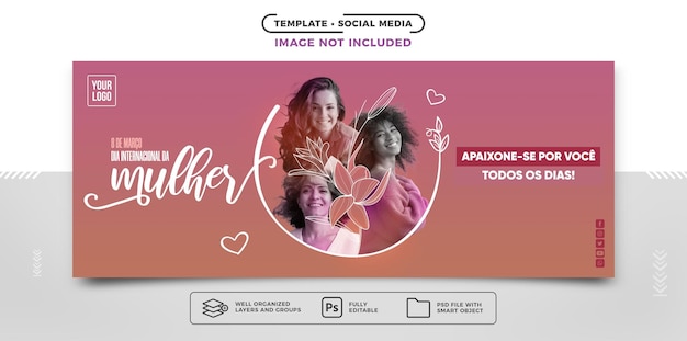 Banner de mídia social dia internacional da mulher 8 de março se apaixona por você todos os dias