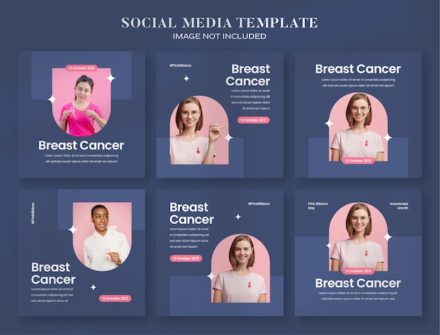 Banner de mídia social do mês de conscientização sobre o câncer de mama e modelo de postagem no instagram