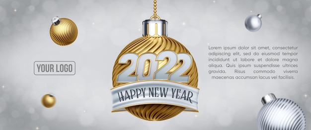 Banner de mídia social Feliz Ano Novo para comemorar 2022