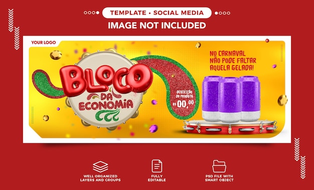 PSD banner de mídia social instagram bloco de economia de carnaval para produtos em ofertas