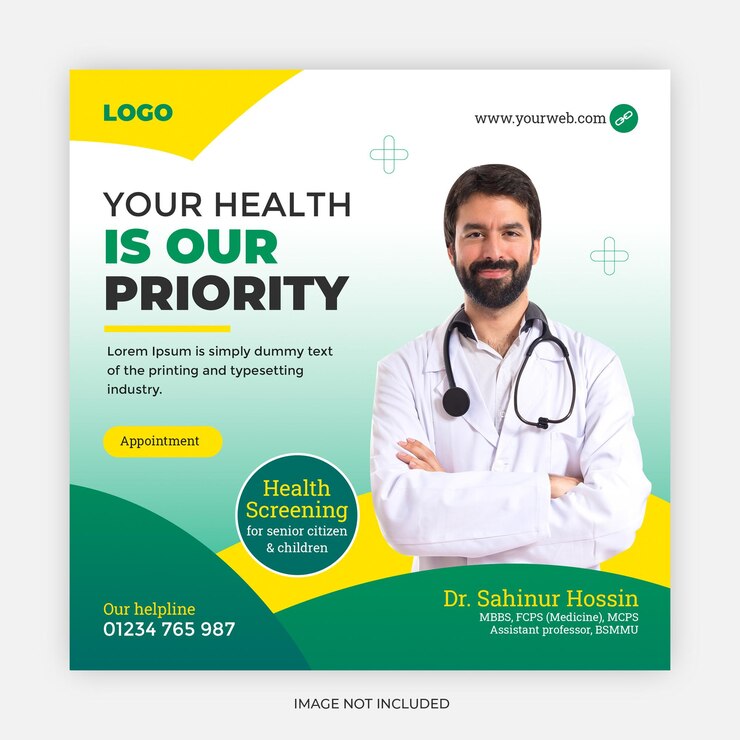 Banner de mídia social médica ou banner de postagem de mídia social quadrado