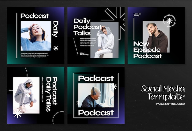 Banner de mídia social moderno de podcast e modelo de postagem no instagram