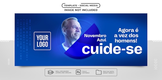 PSD banner de mídia social novembro azul, cuide da sua saúde