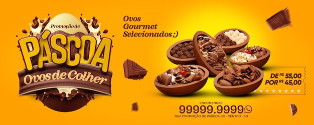 Banner de mídia social ovos de colher de promoção de Páscoa