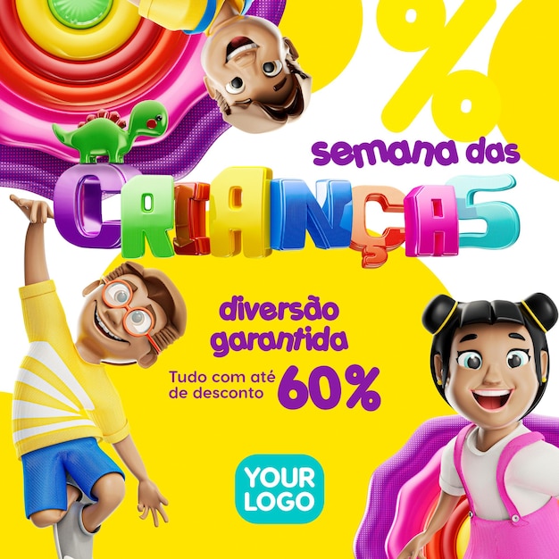 Banner de mídia social para vendas do dia das crianças