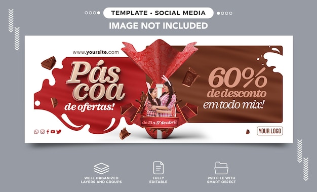 Banner de mídia social que a Páscoa oferece em todo o mix