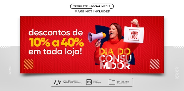 PSD banner de mídia social semana do consumidor com descontos em toda a loja