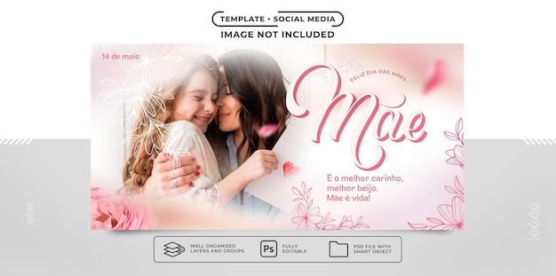 Banner de modelo de mídia social feliz dia das mães