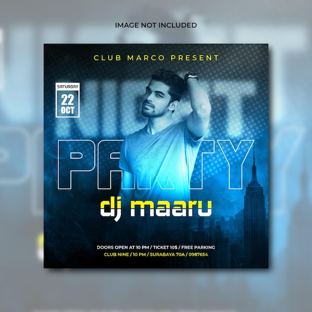 Banner de música de festa DJ de noite moderna para modelo de mídia social