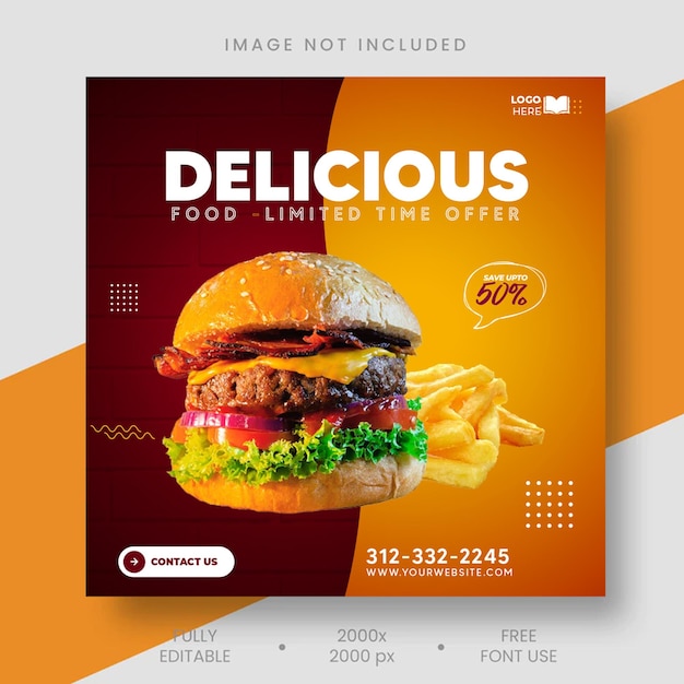 PSD banner de oferta de comida deliciosa