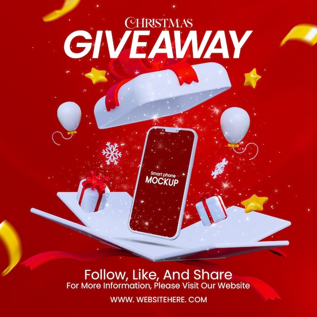 Banner de oferta de natal com modelo de postagem de mídia social de maquete de telefone