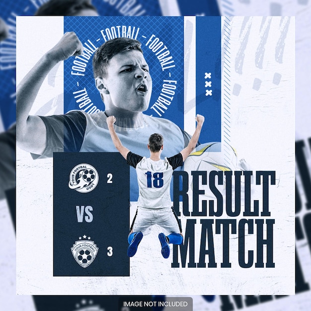 Banner de panfleto de mídia social de futebol de jogo de resultado