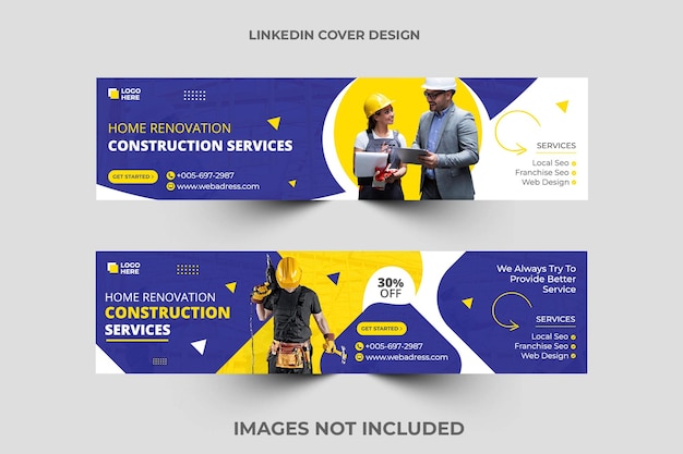 PSD banner de perfil do linkedin de negócios de construção