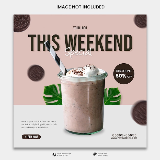 banner de postagem de instagram de mídia social de menu de bebidas de milk-shake