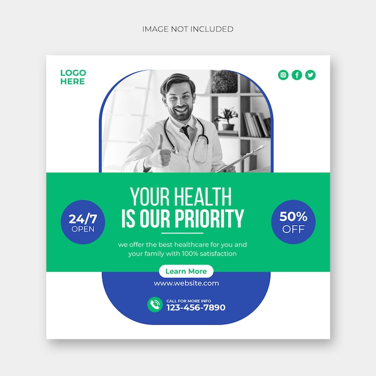 PSD banner de postagem de mídia social médica e modelo de banner da web