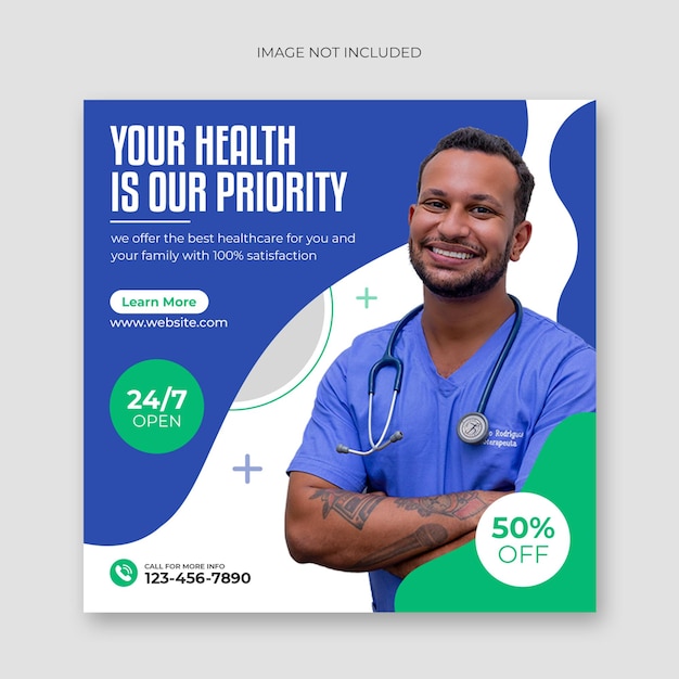 Banner de postagem de mídia social médica e modelo de banner da web