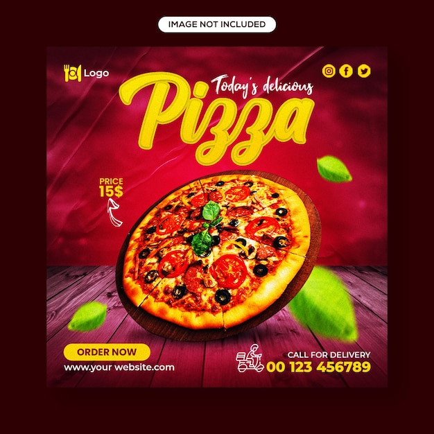 Banner de postagem do instagram de mídia social de venda de pizza deliciosa