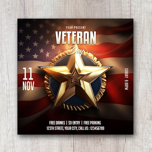 Banner de postagem em mídia social do folheto quadrado do dia dos veteranos
