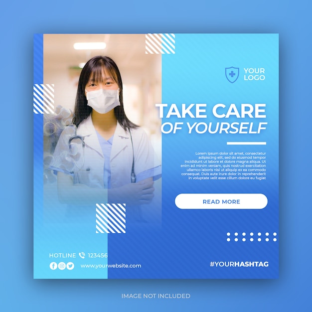 Banner de prevenção de hospital ou folheto quadrado para mídia social postar modelo