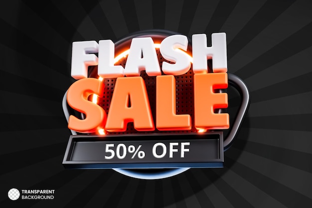 banner de promoção de 50 de desconto em flash 3d