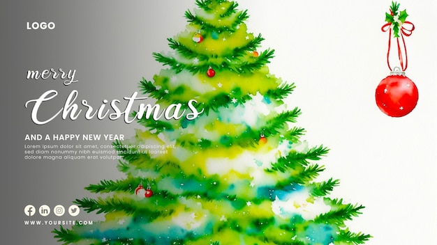 PSD banner de promoção de feliz natal e feliz ano novo com decoração festiva para o modelo de natal