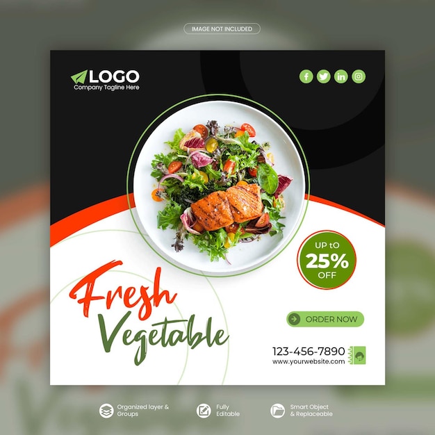 Banner de promoção de mídia social de alimentos vegetais frescos psd premium