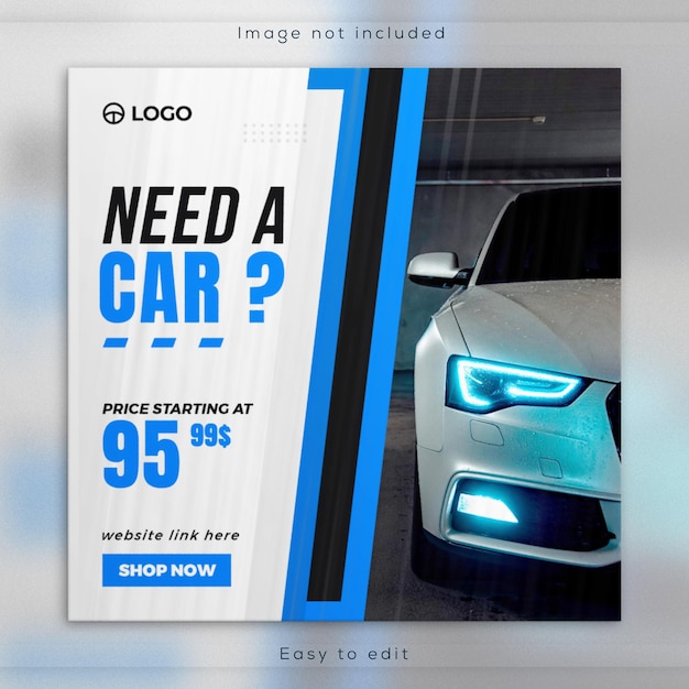 PSD banner de promoção de mídia social de aluguel de carros e design de modelo de postagem do instagram