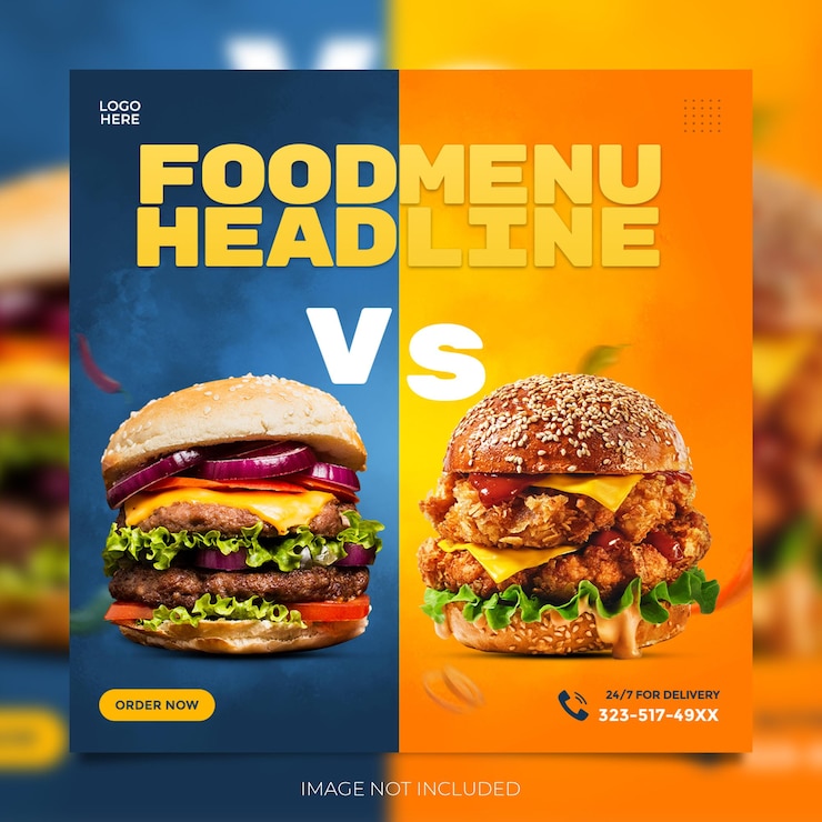 PSD banner de promoção de mídia social de fast food e modelo de pôster instagram
