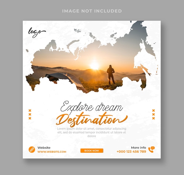 Banner de promoção de mídia social de viagens e passeios e modelo de postagem do instagram