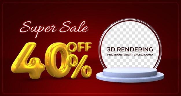 Banner de promoção de venda 40% de desconto na renderização 3d