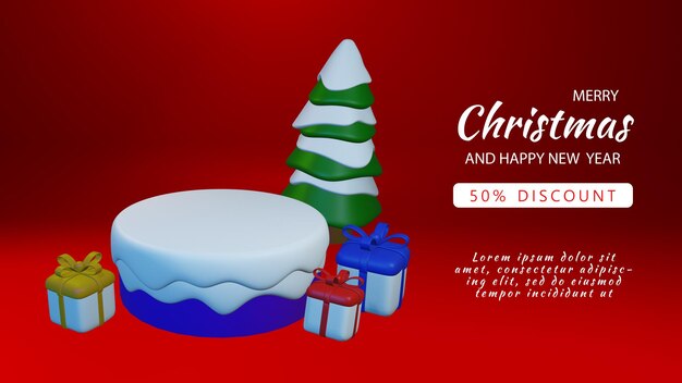 PSD banner de promoção de vendas de natal feliz com modelo de produto transparente e mudar de cor