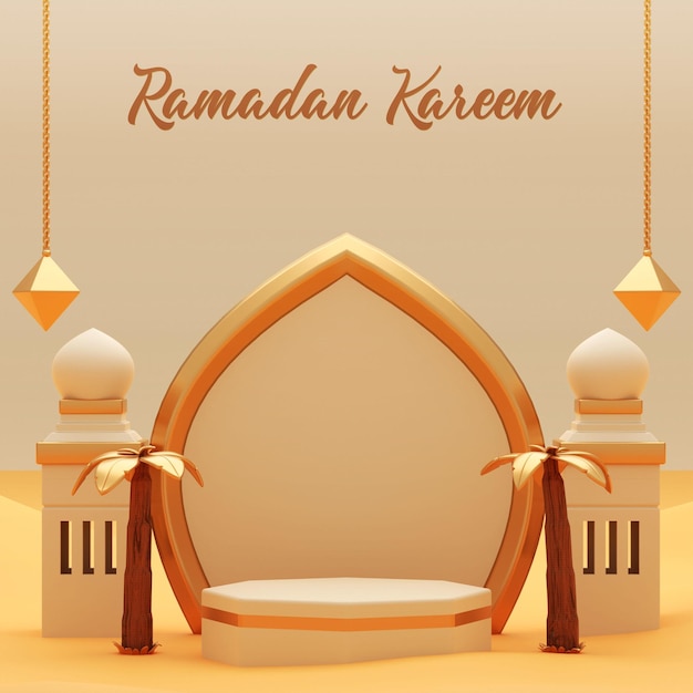 banner de ramadan kareem de pódio de renderização 3d