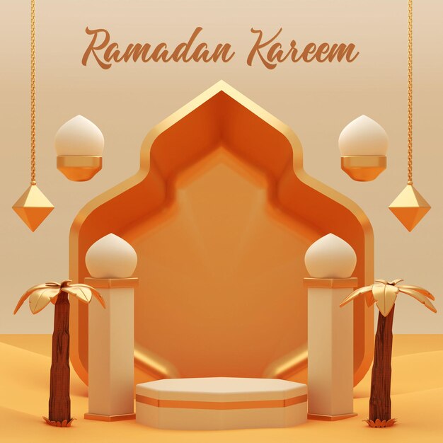 PSD banner de ramadan kareem de pódio de renderização 3d