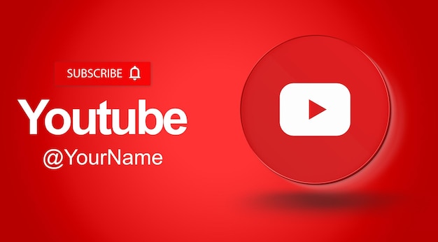 PSD banner de renderização 3d de mídias sociais do youtube com arquivo psd editável padrão arial