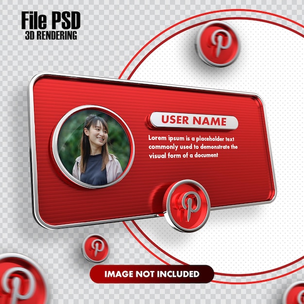 PSD banner de renderização 3d do perfil do pinterest