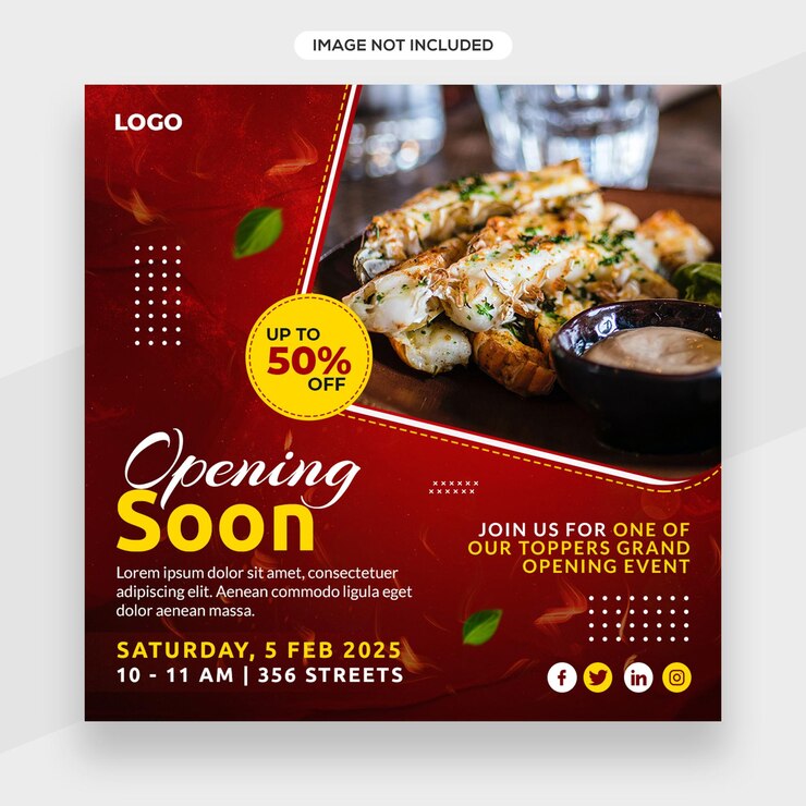 Banner de restaurante de inauguração ou promoção de mídia social e capa de postagem de banner do Instagram