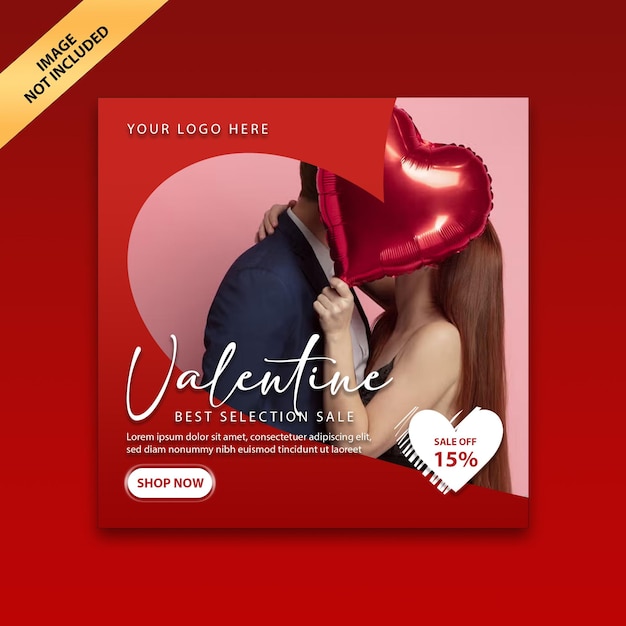 Banner de São Valentim em forma de coração Post nas redes sociais Instagram