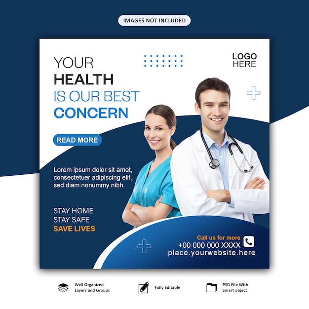 Banner de saúde médica e mídia social instagram modelo de banner de postagem