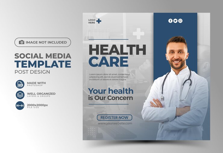 banner de saúde ou panfleto quadrado médico com tema médico para modelo de postagem de mídia social