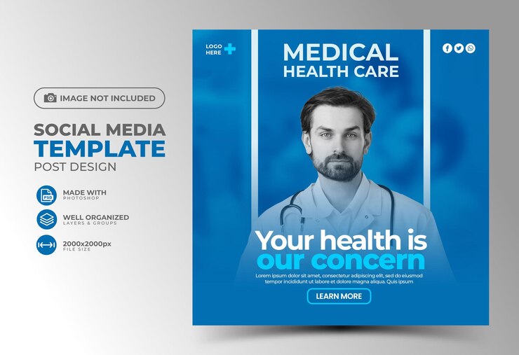 banner de saúde ou panfleto quadrado médico com tema médico para modelo de postagem de mídia social
