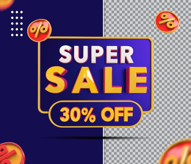 Banner de super venda 3D com 30 de desconto