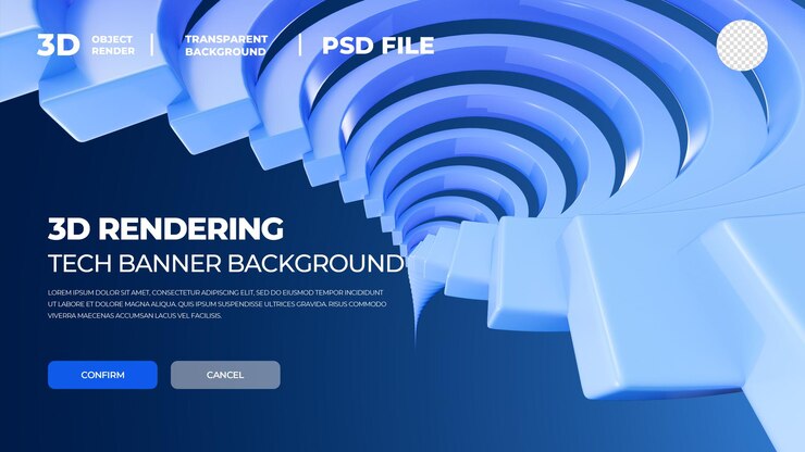 PSD banner de tecnologia de renderização 3d elemento azul