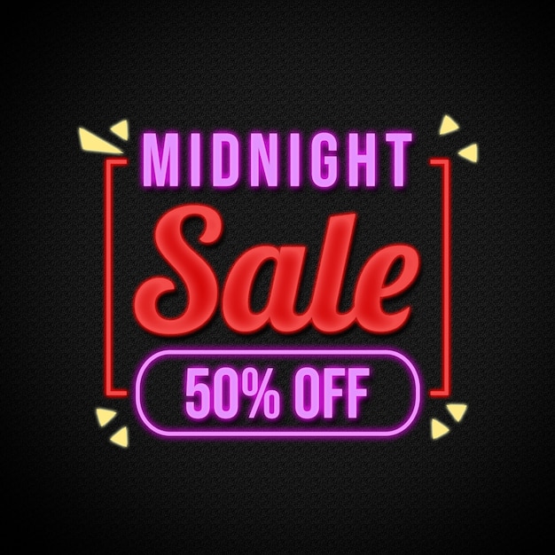Banner de venda da meia-noite estilo Neon