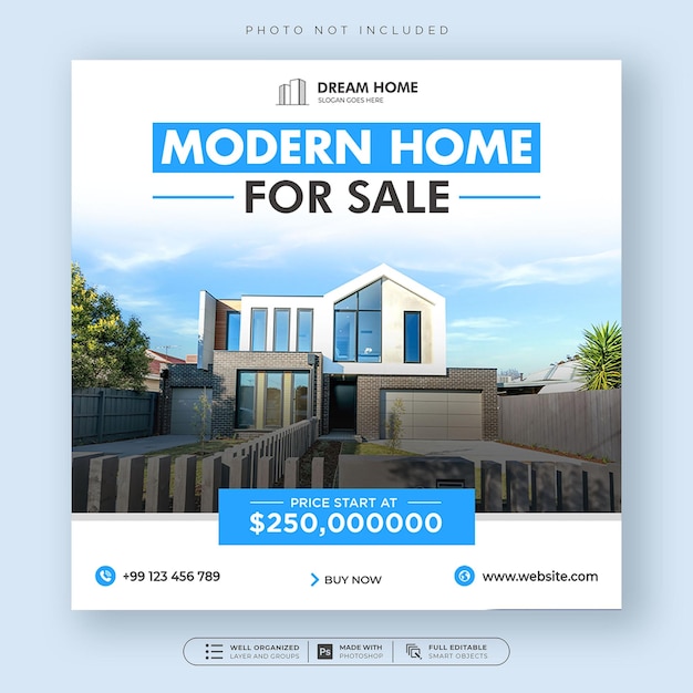 Banner de venda de casa imobiliária ou modelo de postagem de instagram em mídia social